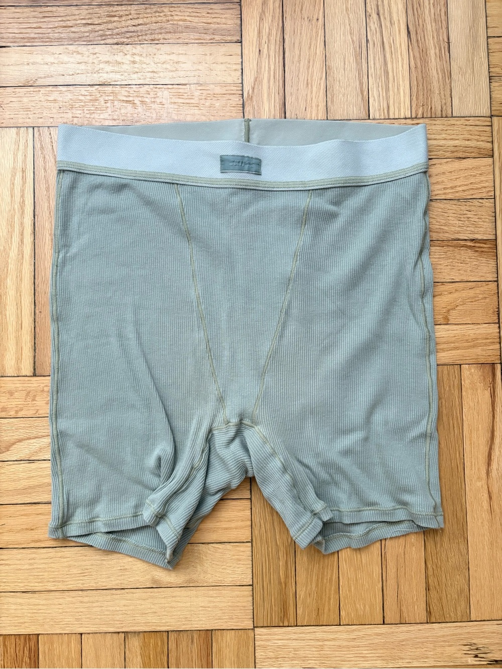 Skims Cotton Ribbed Women's Boxer Shorts Mineral Medium